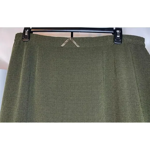 Ferre Gianni Skirt Womens 22 Olive Green Solid  Zip Back Slit Lined Career - Picture 4 of 13